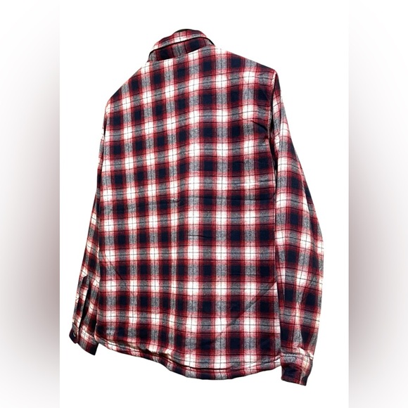 TAILOR VINTAGE PLAID FLANNEL SHIRT JACKET LINED WITH PLUSH SHERPA RED COLOR SZ L - Picture 2 of 13